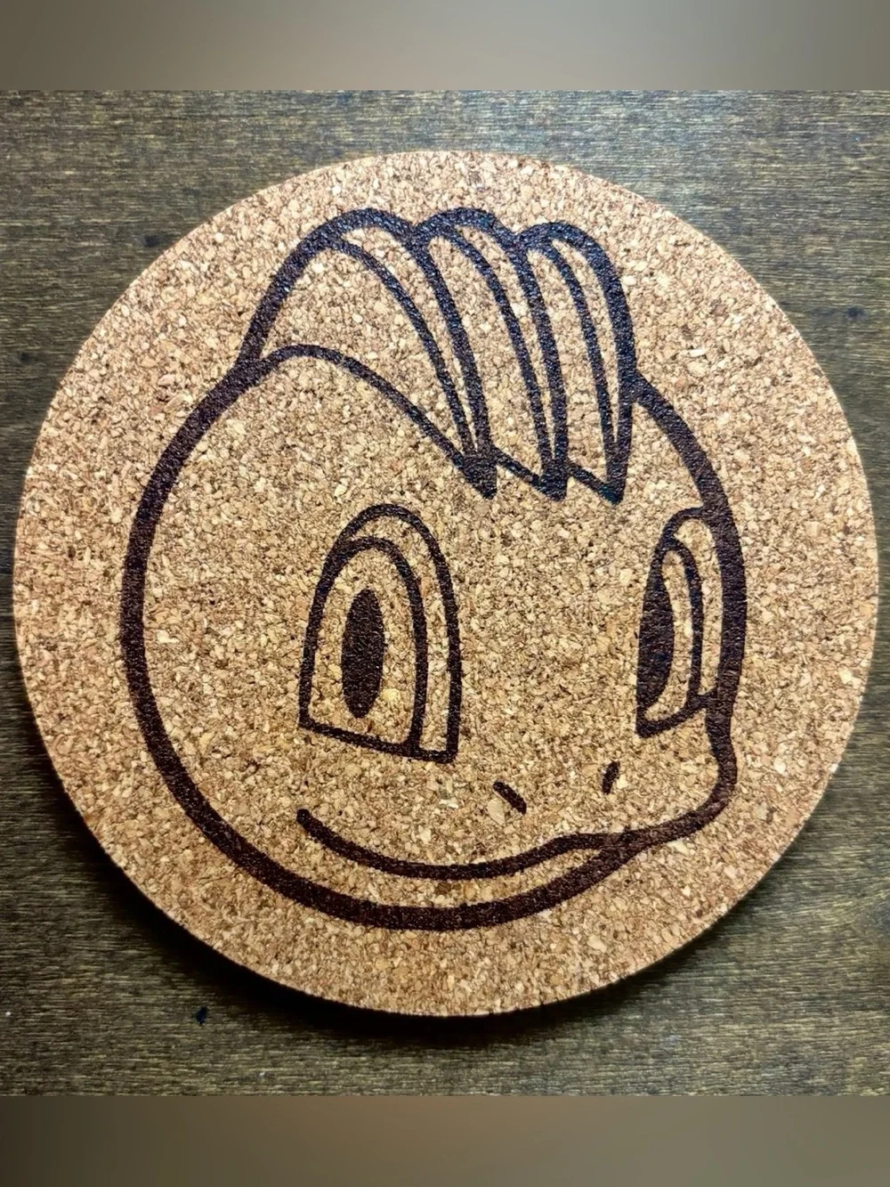 Pokemon Machop Face Laser Engraved Cork Coaster